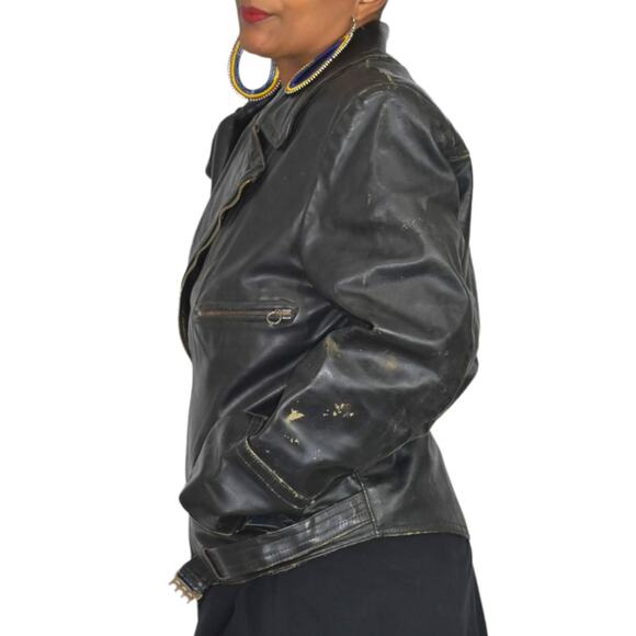 Vintage Motorcycle Jacket Leather Distressed Biker Asymmetric Zip 50s Size Small - Picture 4 of 16